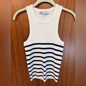 Zara Cream Ribbed Crewneck Sweater